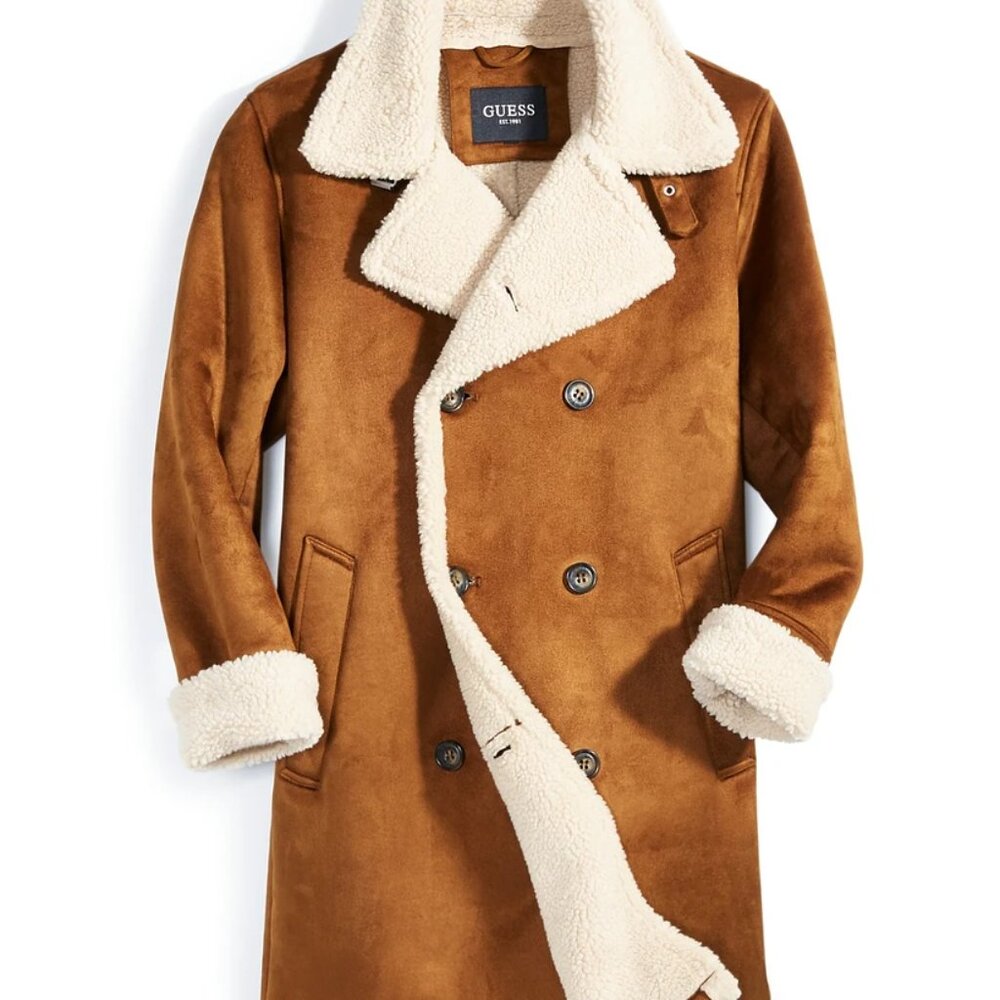 Guess Tan and Cream Double-Breasted Pea Coat